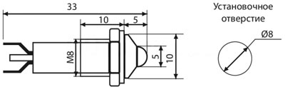 Рис.1. Размеры арматуры светосигнальной AD22B-8