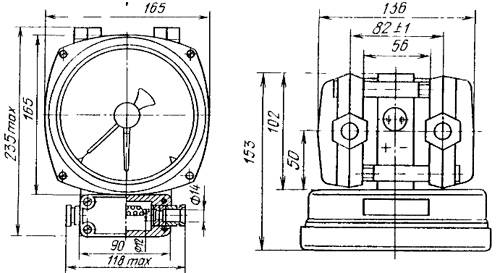 Рис.1. Габаритные и пмрисоединиетльные размеры дифманометра ДСП-4Cr-M1
